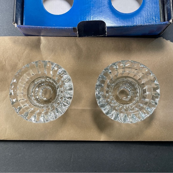 Vntge Crystal Candleholder set Ornate Round Design W/ 1.5' Lift made in Malaysia - Picture 15 of 16